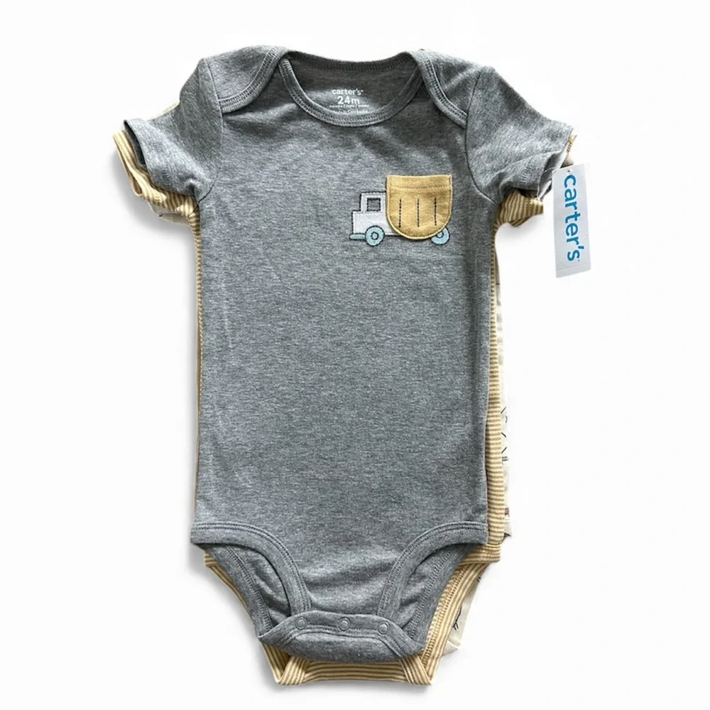 Carter’s 5 Pack Short Sleeve Boys Construction Bodysuits Size 24 Months NWT